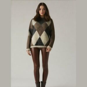 Mohair Blend Diamond Pattern Sweater Y2K Vintage Oversized - Size Large